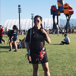 Floral Appliqué Mesh Dress